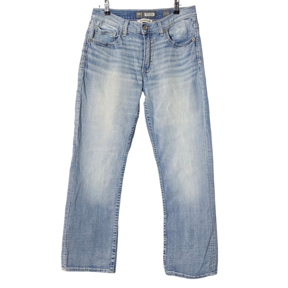 BKE Mens 32S Tyler Straight Leg Jeans Light Wash Blue Denim 32x29